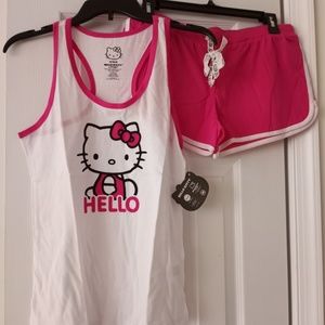 NWT HELLO KITTY Pajama Set Tank and Shorts Juniors Barbie Pink